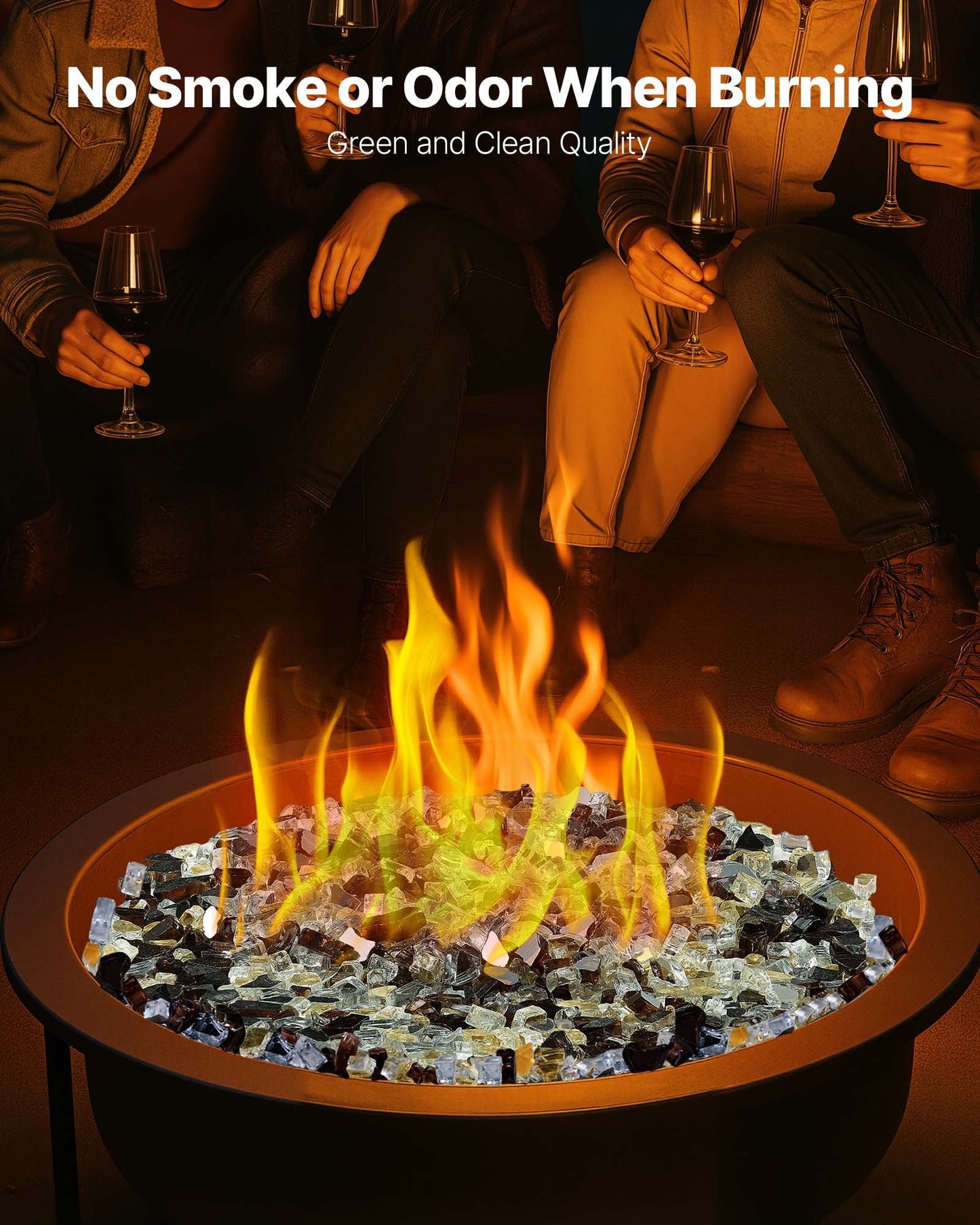 Fire Glass, 10 LBS / 4.5 KG High-Temperature Resistant Fireplace Rocks, 1/2-Inch / 12.7 mm Reflective Firepit Glass Rock, High Luster Stone Landscaping for Fire Pit Table, Copper + Clear + Gold