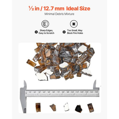 10 Pfund Feuerglas 1/2-Zoll Feuerglassteine ​​für Feuerstelle Tisch Kupfer | EU