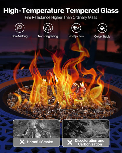 Fire Glass, 10 LBS / 4.5 KG High-Temperature Resistant Fireplace Rocks, 1/2-Inch / 12.7 mm Reflective & Smokeless Firepit Glass Rock, High Luster Stone Landscaping for Fire Pit Table, Copper