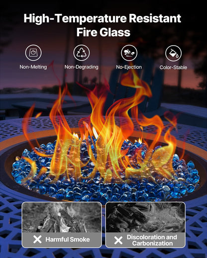 Fire Glass, 20 LBS / 9 KG High-Temperature Resistant Fireplace Rocks, 1 Inch / 25.4 mm Reflective Firepit Glass Diamond Beads, High Luster Stone Landscaping for Fire Pit Table, Caribbean Blue