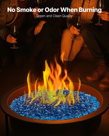 Fire Glass, 20 LBS / 9 KG High-Temperature Resistant Fireplace Rocks, 1 Inch / 25.4 mm Reflective Firepit Glass Diamond Beads, High Luster Stone Landscaping for Fire Pit Table, Caribbean Blue