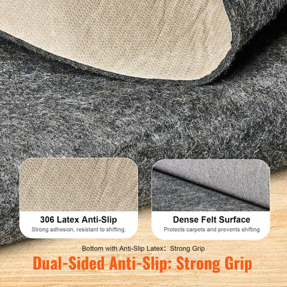 Slip-Resistant Rug Pad, Protective Cushioning Carpet Pad, 2'x8' (7.87' Actual) - 1/4"Thick - Dual Surface - Polyester Felt + Latex, 1-2㎡ Area Carpet Padding Rug Cushion Safe for All Floors, Grey