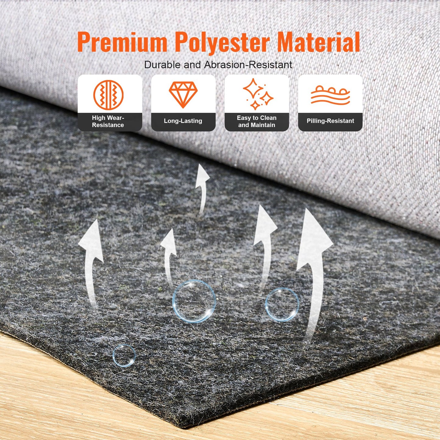 Slip-Resistant Rug Pad, Protective Cushioning Carpet Pad, 2'x8' (7.87' Actual) - 1/4"Thick - Dual Surface - Polyester Felt + Latex, 1-2㎡ Area Carpet Padding Rug Cushion Safe for All Floors, Grey