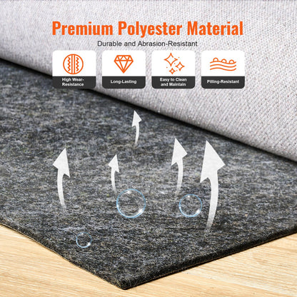 Slip-Resistant Rug Pad, Protective Cushioning Carpet Pad, 2'x8' (7.87' Actual) - 1/4"Thick - Dual Surface - Polyester Felt + Latex, 1-2㎡ Area Carpet Padding Rug Cushion Safe for All Floors, Grey