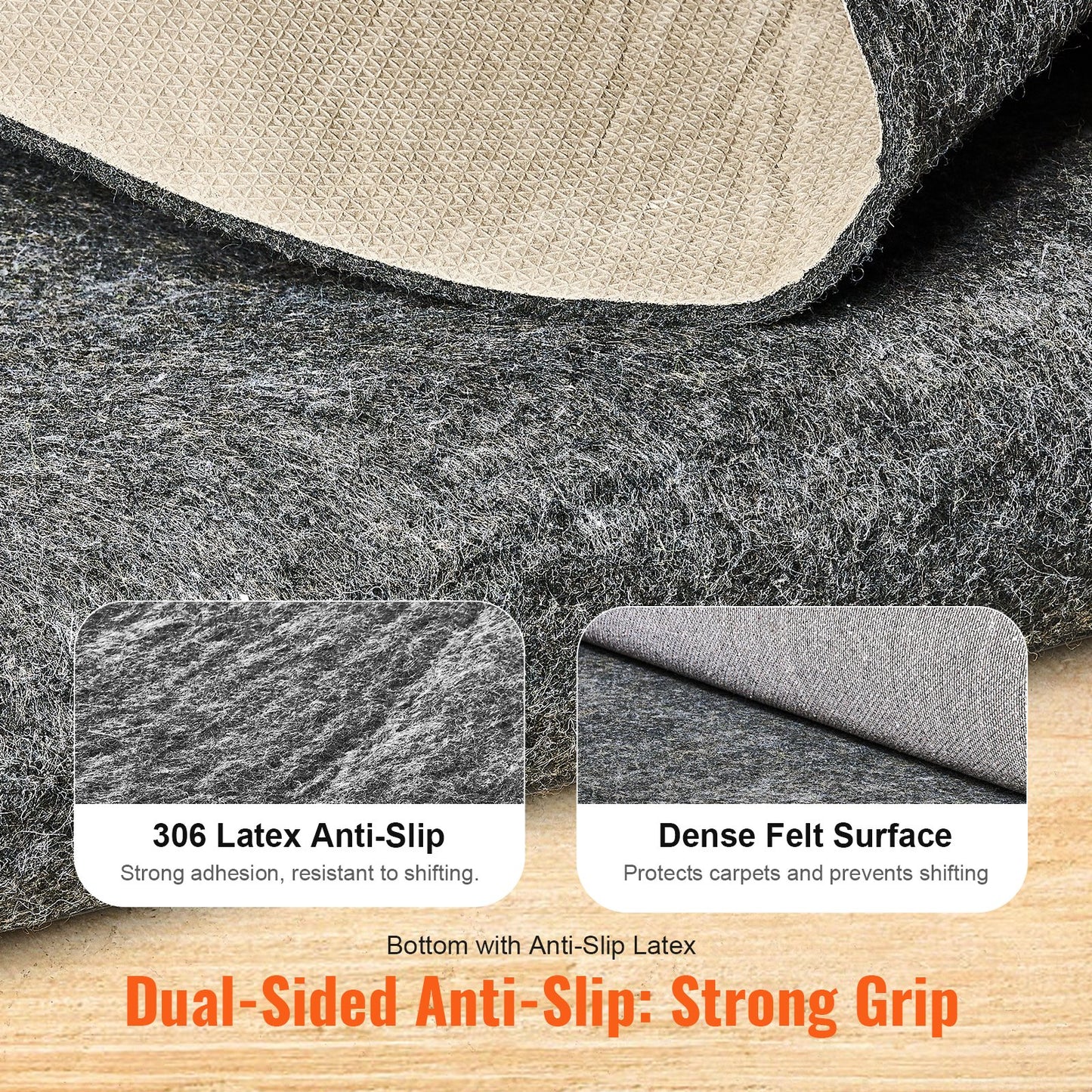 Non-slip carpet gripper 60.2 x 96 in carpet mat 0.24" thick for floors