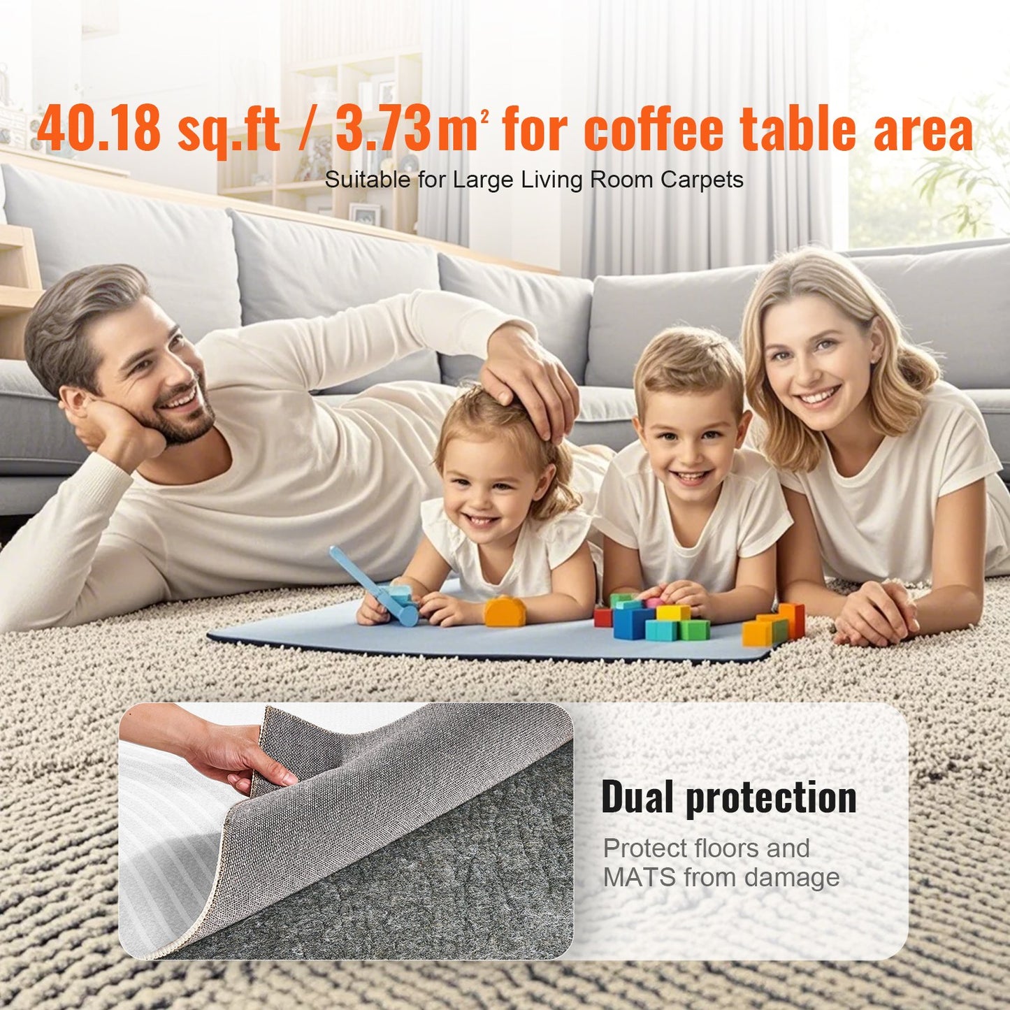 Non-slip carpet gripper 60.2 x 96 in carpet mat 0.24" thick for floors