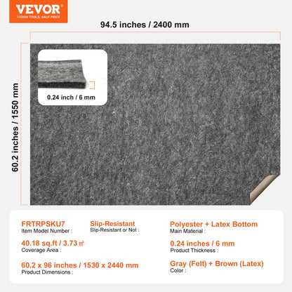 - Slip-Resistant Rug Pad - Protective Cushioning Carpet Pad - 5' x 8' - 1/4"Thick - Dual Surface - Polyester Felt + Latex - Gray - 3-4㎡ Area Carpet Padding Rug Cushion Safe for All Floors