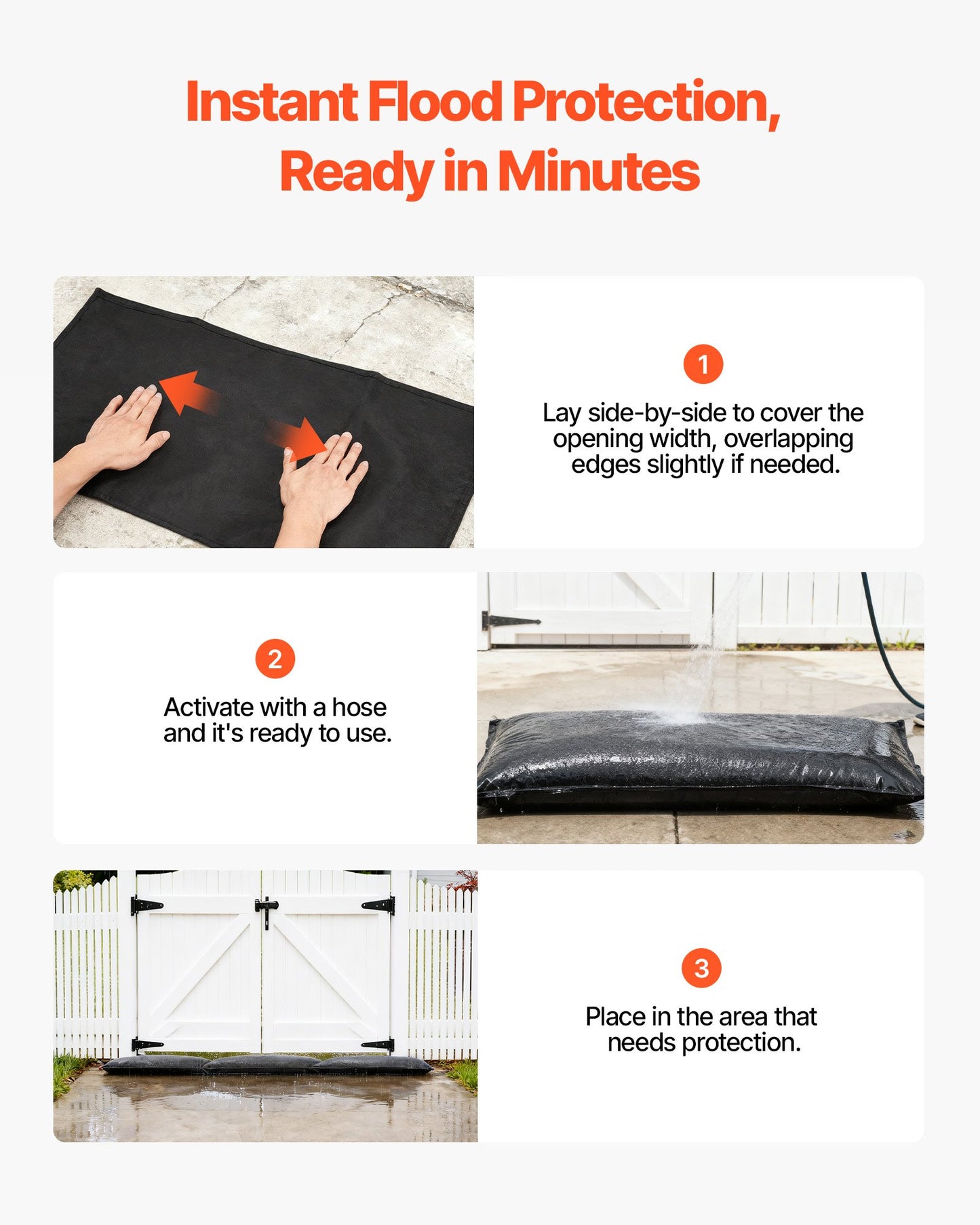 Flood Barrier, 6 Pack, 2.7 x 1.4 ft Flood Bags Activated by Water, Reusable Water Absorbent Barrier, Sandless Sandbags Blockage, Flooding Prevention Bags for Home, Doorways, Basement, Garage