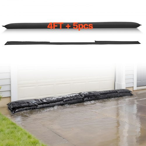 Flood Barrier, 4 Pack, 5 x 0.7 ft Flood Bags Activated by Water, Reusable Water Absorbent Barrier, Sandless Sandbags Blockage, Flooding Prevention Bags for Home, Doorway, Basement, Garage