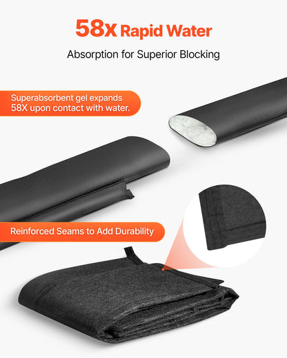Flood Barrier, 4 Pack, 5 x 0.7 ft Flood Bags Activated by Water, Reusable Water Absorbent Barrier, Sandless Sandbags Blockage, Flooding Prevention Bags for Home, Doorway, Basement, Garage