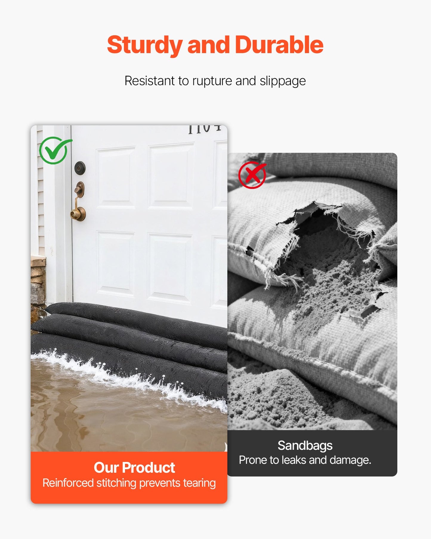 Flood Barrier, 4 Pack, 5 x 0.7 ft Flood Bags Activated by Water, Reusable Water Absorbent Barrier, Sandless Sandbags Blockage, Flooding Prevention Bags for Home, Doorway, Basement, Garage