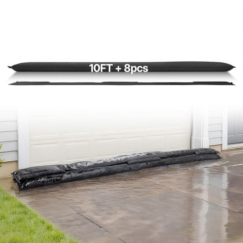 Flood Barrier, 8 Pack, 10 x 0.7 ft Flood Bags Activated by Water, Reusable Water Absorbent Barrier, Sandless Sandbags Blockage, Flooding Prevention Bags for Home, Doorway, Basement, Garage
