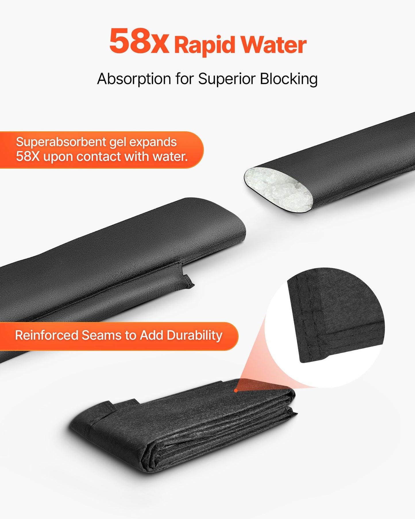 Flood Barrier, 8 Pack, 10 x 0.7 ft Flood Bags Activated by Water, Reusable Water Absorbent Barrier, Sandless Sandbags Blockage, Flooding Prevention Bags for Home, Doorway, Basement, Garage