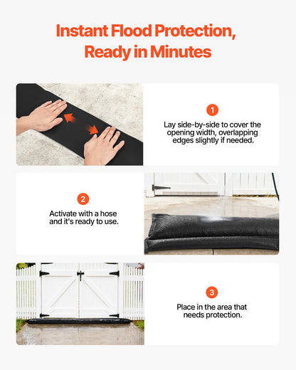 Flood Barrier, 8 Pack, 10 x 0.7 ft Flood Bags Activated by Water, Reusable Water Absorbent Barrier, Sandless Sandbags Blockage, Flooding Prevention Bags for Home, Doorway, Basement, Garage