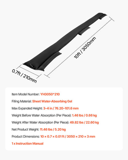 Flood Barrier, 8 Pack, 10 x 0.7 ft Flood Bags Activated by Water, Reusable Water Absorbent Barrier, Sandless Sandbags Blockage, Flooding Prevention Bags for Home, Doorway, Basement, Garage