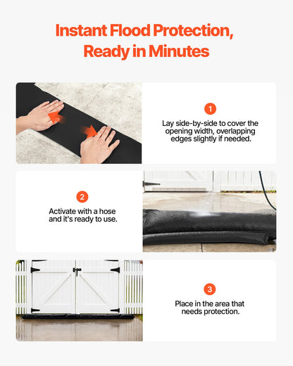 Flood Barrier, 10 Pack, 5 x 0.7 ft Flood Bags with Bucket, Reusable Water Absorbent Barrier Activated by Water, Sandless Sandbags Blockage, Flooding Prevention Bags for Basement, Garage, Doorway