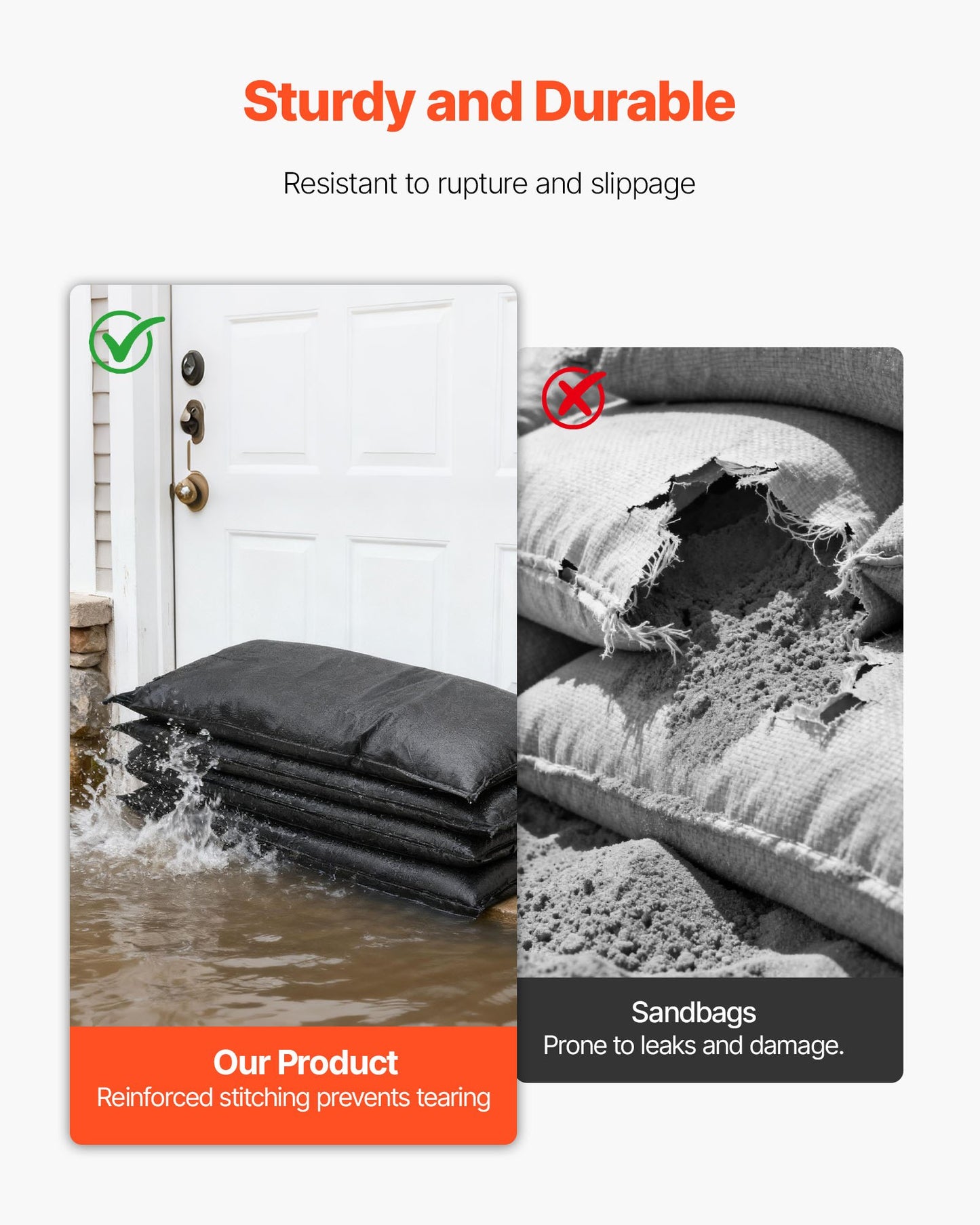 Flood Barrier, 10 Pack, 1.4 x 2.7 ft Flood Bags with Bucket, Reusable Water Absorbent Barrier Activated by Water, Sandless Sandbags Blockage, Flooding Prevention Bags for Door, Basement, Garage