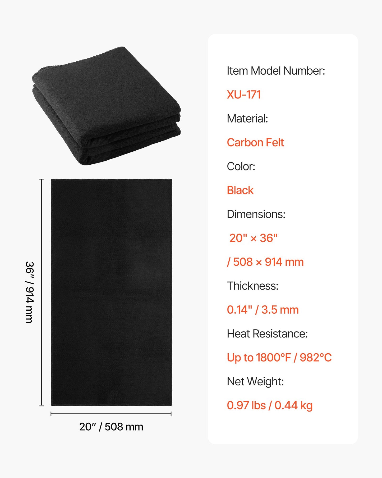 Carbon Felt Welding Blankets, 2-Pack 20" x 36" Flame Retardant Welding Blanket, Up to 1800°F Heat Resistant Safety Protection Blanket, 3.5mm Thickened Carbon Fiber Fireproof Insulation Mat Pad