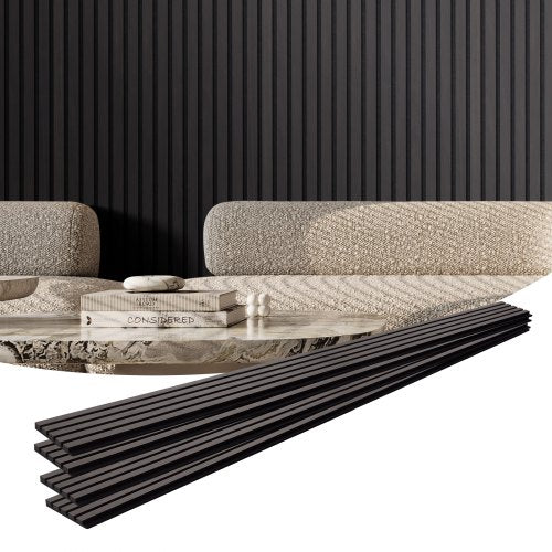 Wood Slat Acoustic Panels, 7.9 x 94.5 inch, MDF Accent Wooden Wall Panels for Modern Interior Wall Decor, Faux Wood Wall Board Panels for Noise Reduction, Black Oak