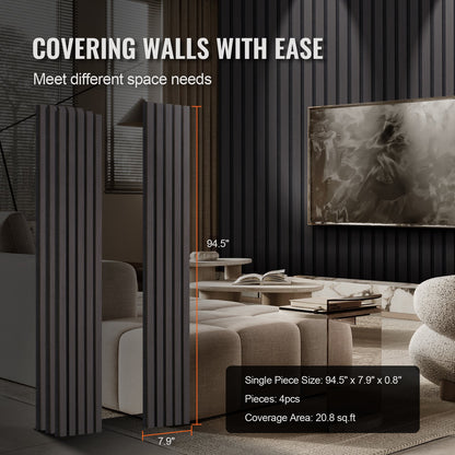 Trälameller akustikpaneler 7,9 x 94,5 tum för modern väggdekor svart ek