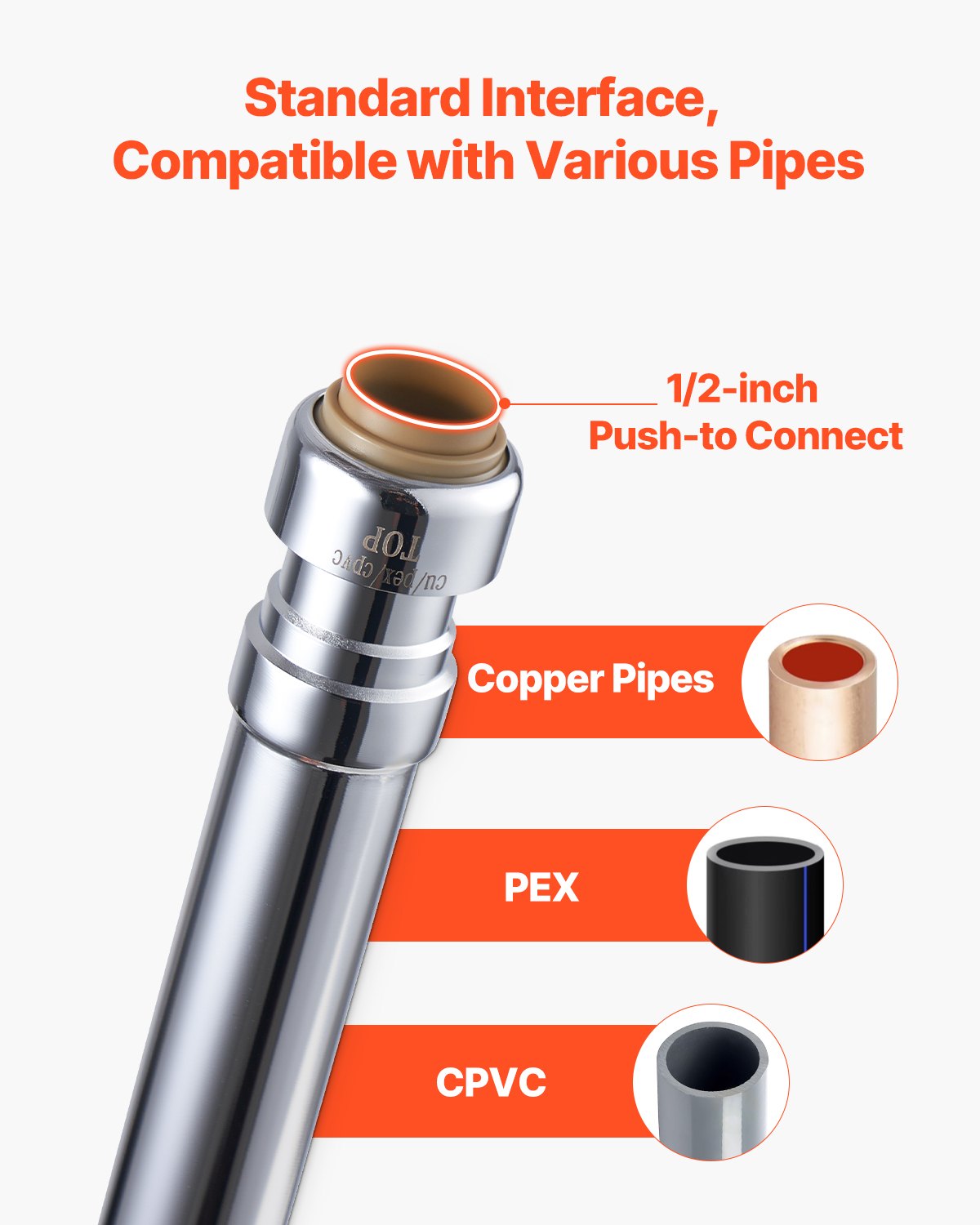 12-Inch Frost-Free Sillcock, 1/2" PTC x 3/4" MHT Hose Bibb, Anti-Siphon Lead-Free Brass Valve, Push-to-Connect Brass Plumbing Fitting, Compatible with PEX, Copper, CPVC Pipes