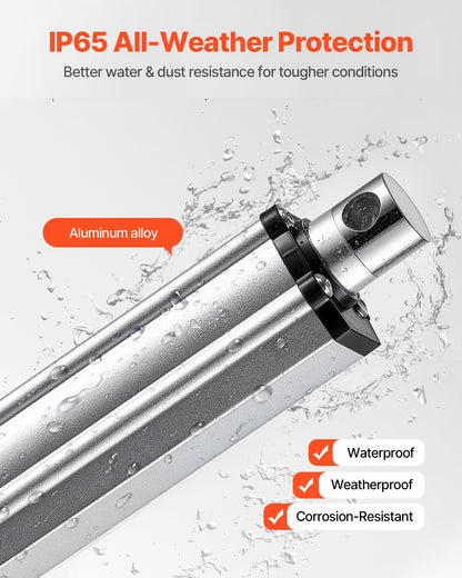 12V Linear Actuator, 4 Inch IP65 Waterproof Linear Actuator, 675lbs/3000N 0.2"/s Motion Actuators with Mounting Brackets for Outdoor Use