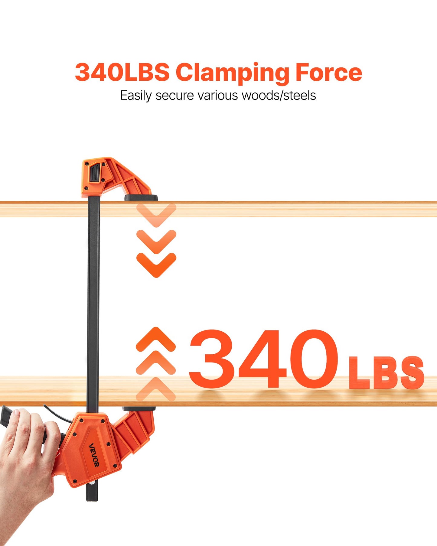 Bar Clamps for Woodworking, 2-Pack 12 inch One-Handed Clamp/Spreader, Quick-Grip F-Clamp with 340 lbs Load Limit, Premium Plastic and Carbon Steel, for Woodworking Metal working, Orange + Black