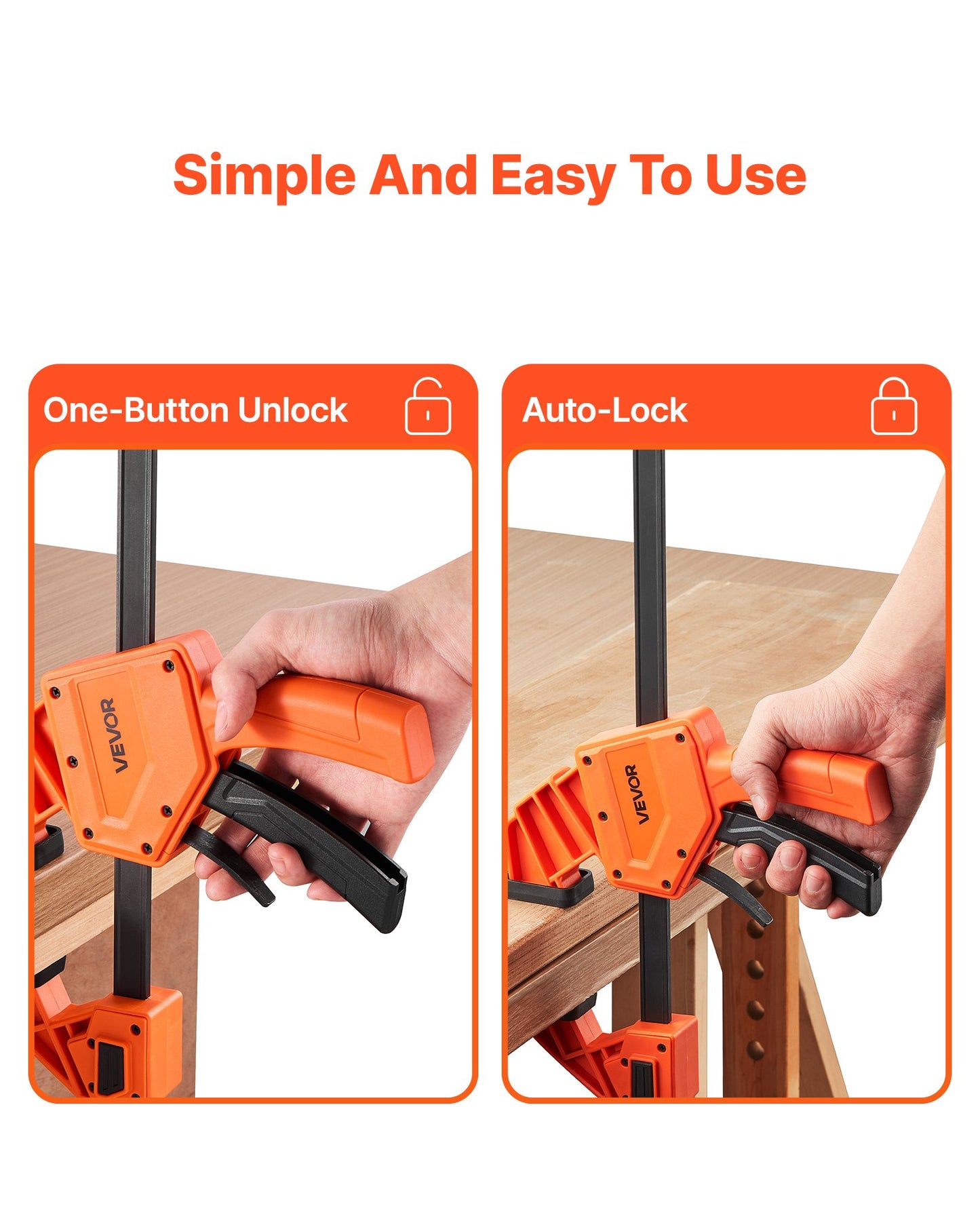 Bar Clamps for Woodworking, 2-Pack 12 inch One-Handed Clamp/Spreader, Quick-Grip F-Clamp with 340 lbs Load Limit, Premium Plastic and Carbon Steel, for Woodworking Metal working, Orange + Black