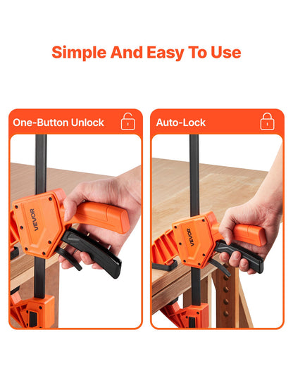 Bar Clamps for Woodworking, 2-Pack 12 inch One-Handed Clamp/Spreader, Quick-Grip F-Clamp with 340 lbs Load Limit, Premium Plastic and Carbon Steel, for Woodworking Metal working, Orange + Black