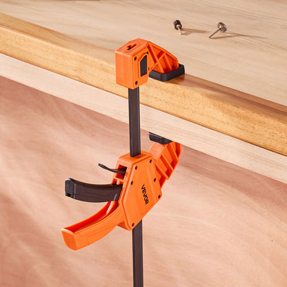 Bar Clamps for Woodworking, 2-Pack 12 inch One-Handed Clamp/Spreader, Quick-Grip F-Clamp with 340 lbs Load Limit, Premium Plastic and Carbon Steel, for Woodworking Metal working, Orange + Black