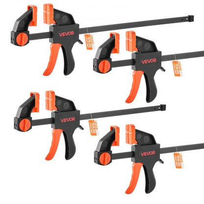 Bar Clamps for Woodworking, 2-Pack 12 inch and 2-Pack 6 inch, One-Handed Clamp/Spreader, Quick-Grip F-Clamp with 154 lbs Load Limit, Premium Plastic and Steel, for Woodworking Metal working