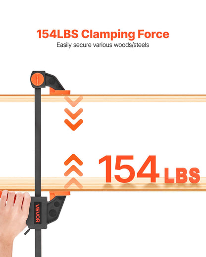 Bar Clamps for Woodworking, 2-Pack 12 inch and 2-Pack 6 inch, One-Handed Clamp/Spreader, Quick-Grip F-Clamp with 154 lbs Load Limit, Premium Plastic and Steel, for Woodworking Metal working