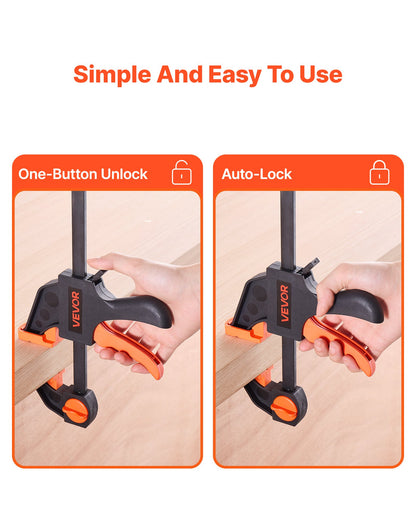 Bar Clamps for Woodworking, 2-Pack 12 inch and 2-Pack 6 inch, One-Handed Clamp/Spreader, Quick-Grip F-Clamp with 154 lbs Load Limit, Premium Plastic and Steel, for Woodworking Metal working