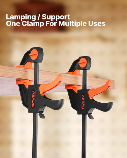 Bar Clamps for Woodworking, 2-Pack 12 inch and 2-Pack 6 inch, One-Handed Clamp/Spreader, Quick-Grip F-Clamp with 154 lbs Load Limit, Premium Plastic and Steel, for Woodworking Metal working
