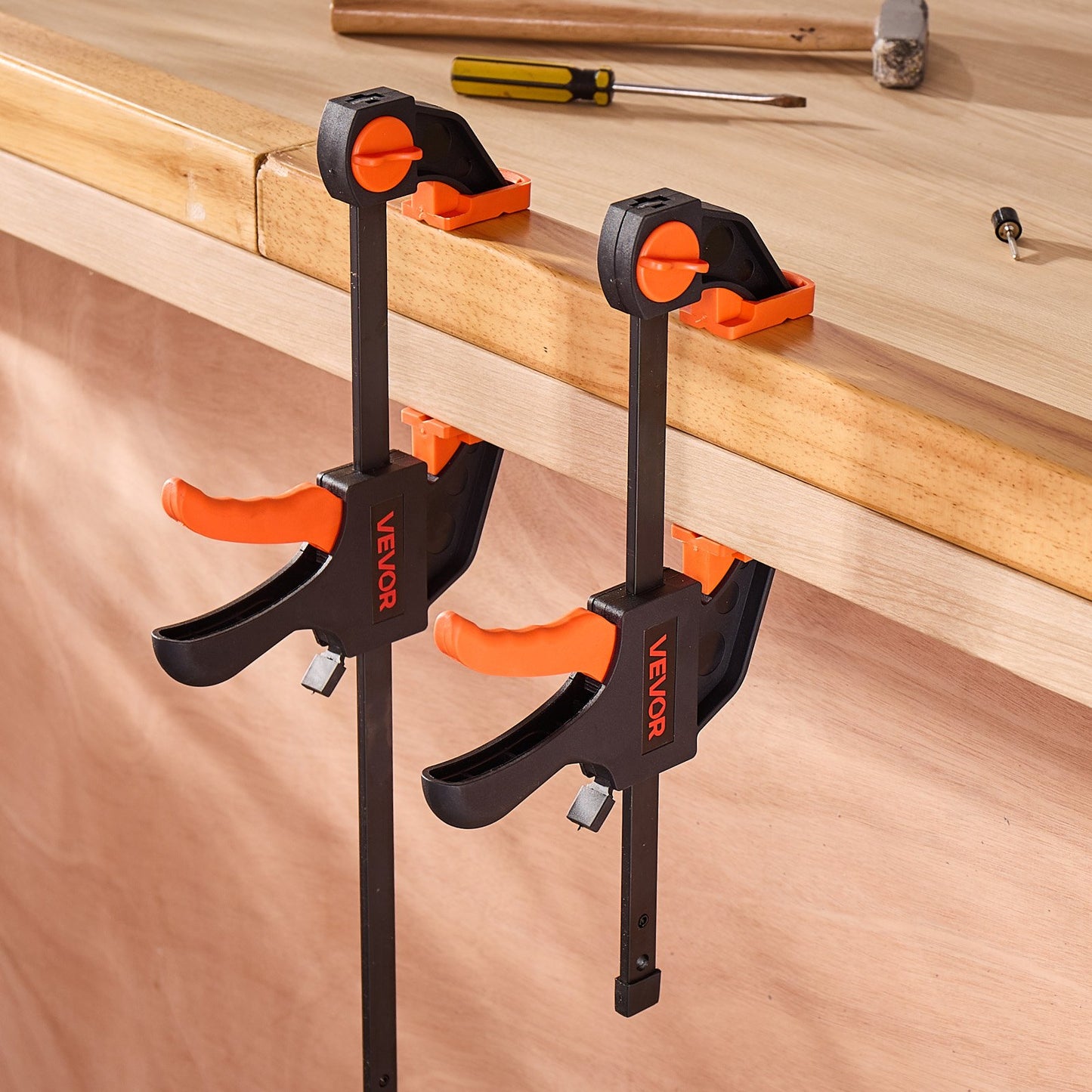 Bar Clamps for Woodworking, 2-Pack 12 inch and 2-Pack 6 inch, One-Handed Clamp/Spreader, Quick-Grip F-Clamp with 154 lbs Load Limit, Premium Plastic and Steel, for Woodworking Metal working