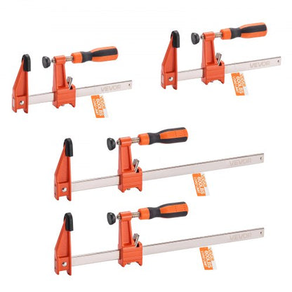 Bar Clamps for Woodworking, 2-Pack 6 inch and 2-Pack 12 inch, Lockable F-Clamp with 600 lbs Load Limit, 2-1/2 inch Depth, Cast Iron and Carbon Steel, Wood Clamps for Woodworking Metal Working