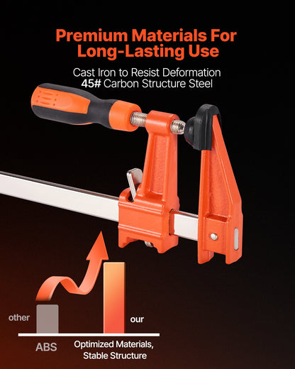 Bar Clamps for Woodworking, 2-Pack 6 inch and 2-Pack 12 inch, Lockable F-Clamp with 600 lbs Load Limit, 2-1/2 inch Depth, Cast Iron and Carbon Steel, Wood Clamps for Woodworking Metal Working