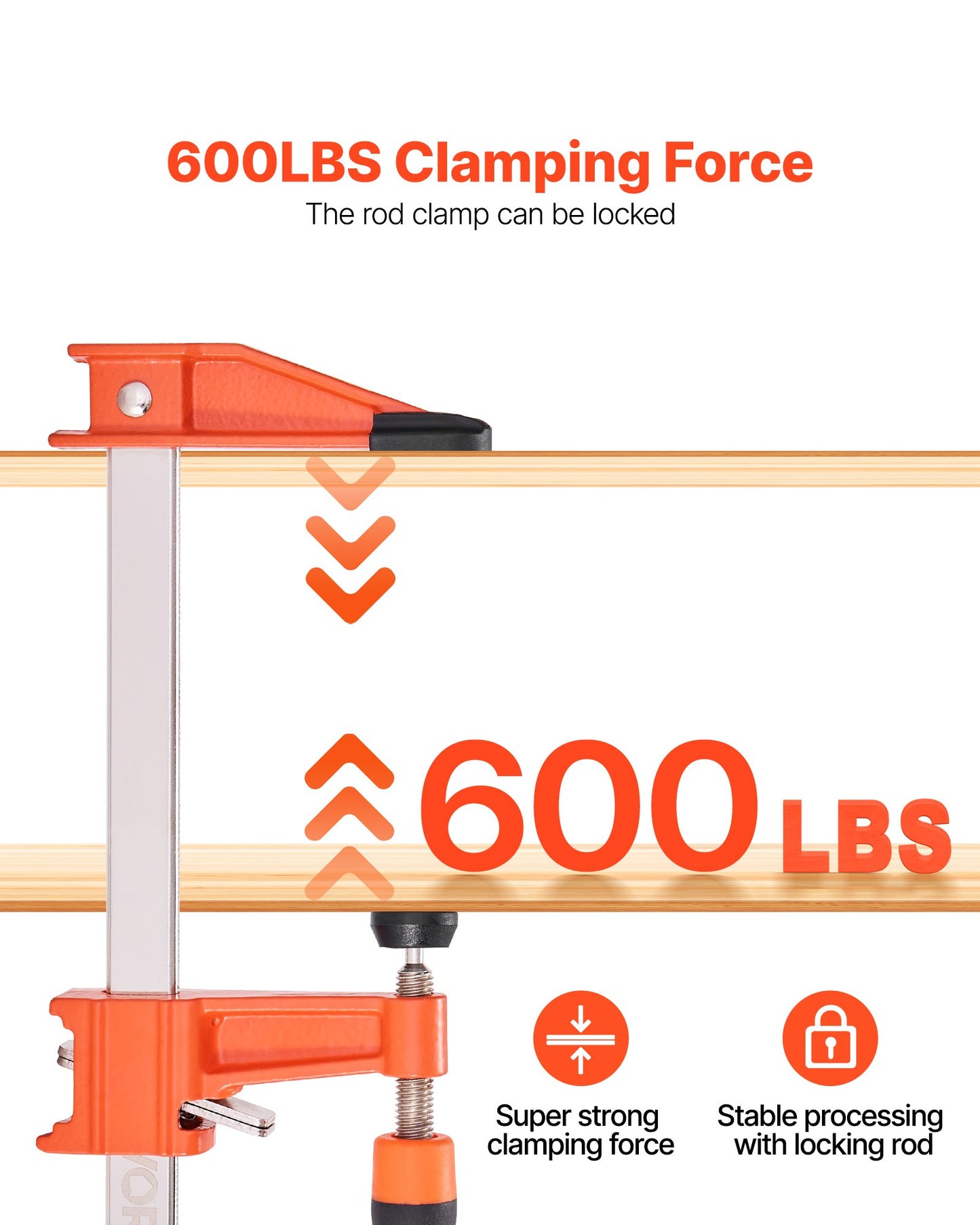 Bar Clamps for Woodworking, 2-Pack 6 inch and 2-Pack 12 inch, Lockable F-Clamp with 600 lbs Load Limit, 2-1/2 inch Depth, Cast Iron and Carbon Steel, Wood Clamps for Woodworking Metal Working