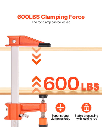Bar Clamps for Woodworking, 2-Pack 6 inch and 2-Pack 12 inch, Lockable F-Clamp with 600 lbs Load Limit, 2-1/2 inch Depth, Cast Iron and Carbon Steel, Wood Clamps for Woodworking Metal Working