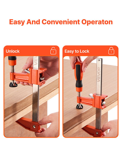 Bar Clamps for Woodworking, 2-Pack 6 inch and 2-Pack 12 inch, Lockable F-Clamp with 600 lbs Load Limit, 2-1/2 inch Depth, Cast Iron and Carbon Steel, Wood Clamps for Woodworking Metal Working