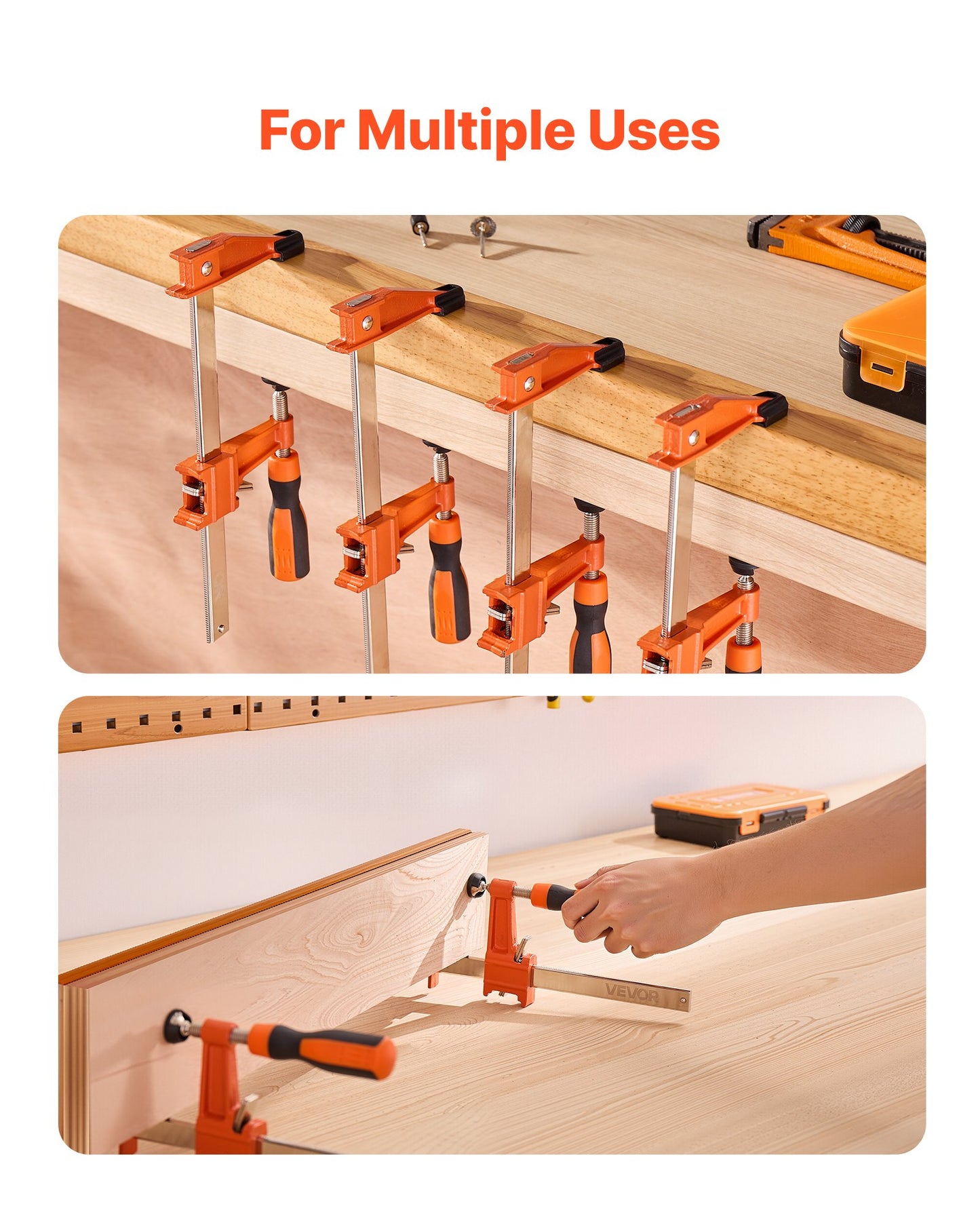Bar Clamps for Woodworking, 2-Pack 6 inch and 2-Pack 12 inch, Lockable F-Clamp with 600 lbs Load Limit, 2-1/2 inch Depth, Cast Iron and Carbon Steel, Wood Clamps for Woodworking Metal Working