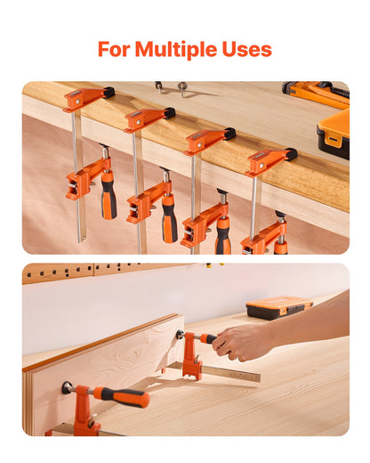 Bar Clamps for Woodworking, 2-Pack 6 inch and 2-Pack 12 inch, Lockable F-Clamp with 600 lbs Load Limit, 2-1/2 inch Depth, Cast Iron and Carbon Steel, Wood Clamps for Woodworking Metal Working