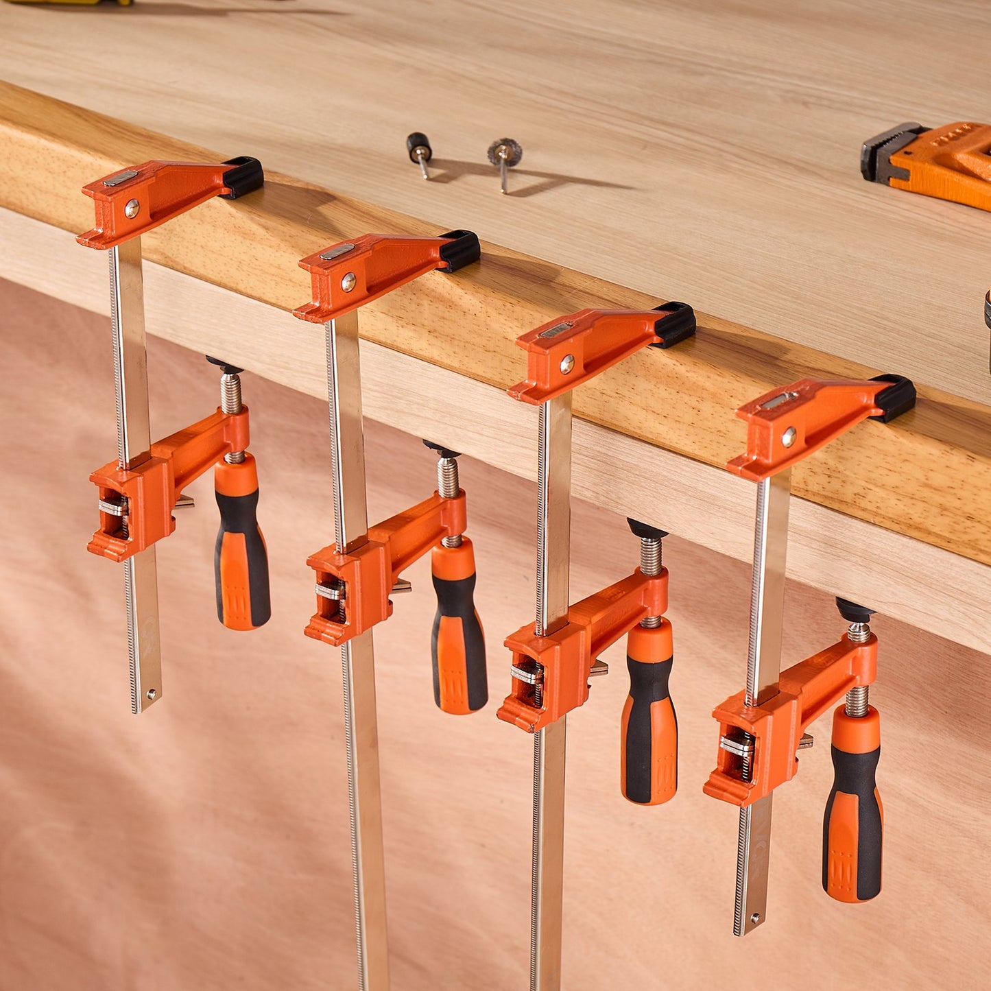 Bar Clamps for Woodworking, 2-Pack 6 inch and 2-Pack 12 inch, Lockable F-Clamp with 600 lbs Load Limit, 2-1/2 inch Depth, Cast Iron and Carbon Steel, Wood Clamps for Woodworking Metal Working