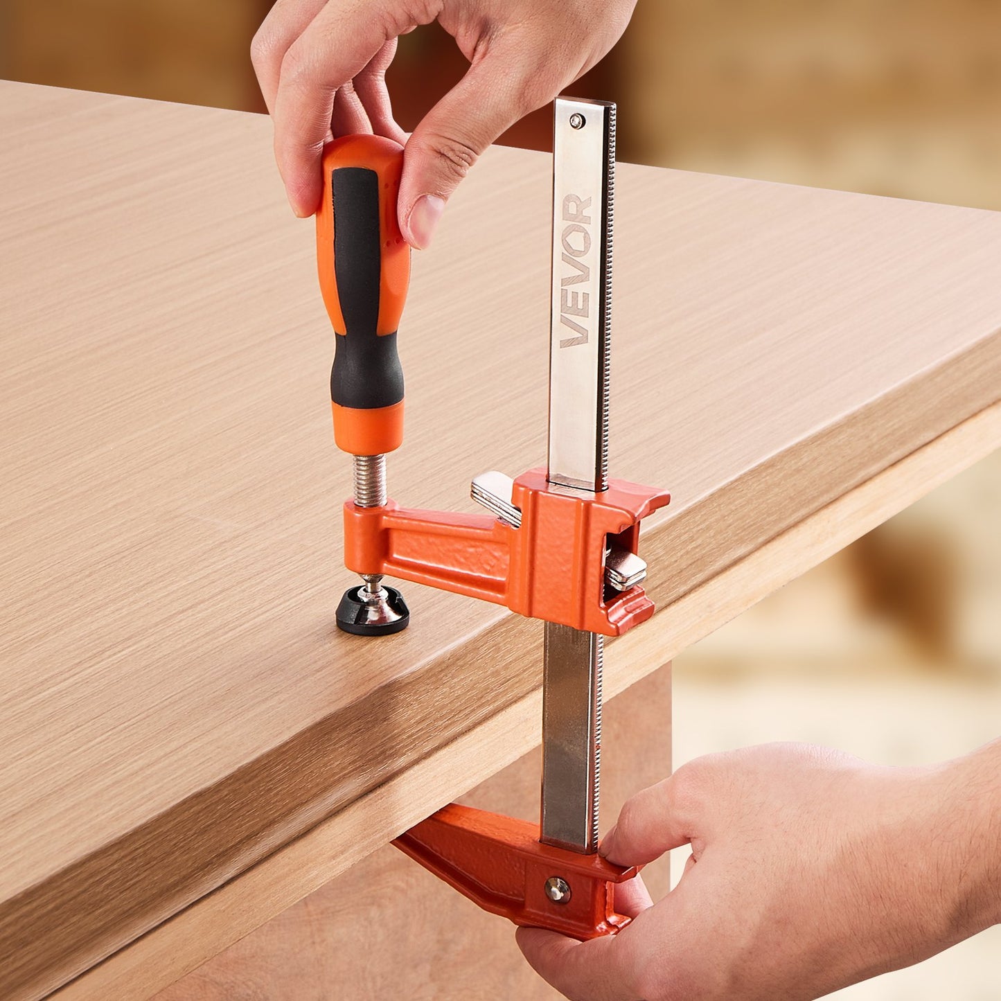 Bar Clamps for Woodworking, 2-Pack 6 inch and 2-Pack 12 inch, Lockable F-Clamp with 600 lbs Load Limit, 2-1/2 inch Depth, Cast Iron and Carbon Steel, Wood Clamps for Woodworking Metal Working