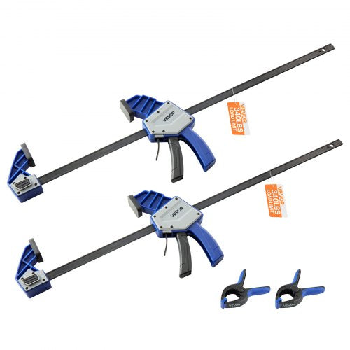 Bar Clamps for Woodworking, 2-Pack 24 inch One-Handed Clamp/Spreader, Quick-Grip F-Clamp with 340 lbs Load Limit, Premium Plastic and Carbon Steel, for Woodworking Metal working, Blue + Black