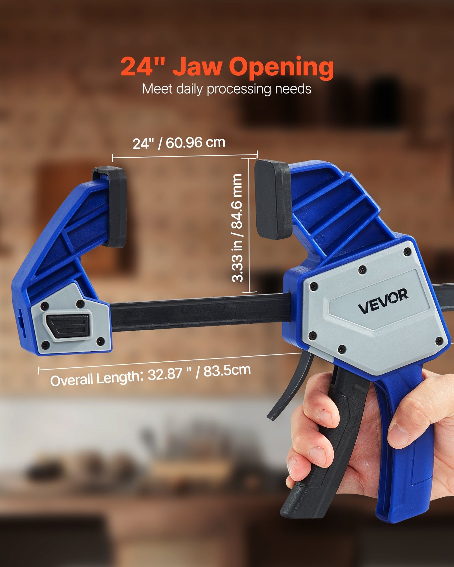 Bar Clamps for Woodworking, 2-Pack 24 inch One-Handed Clamp/Spreader, Quick-Grip F-Clamp with 340 lbs Load Limit, Premium Plastic and Carbon Steel, for Woodworking Metal working, Blue + Black