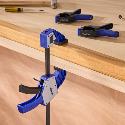 Bar Clamps for Woodworking, 2-Pack 24 inch One-Handed Clamp/Spreader, Quick-Grip F-Clamp with 340 lbs Load Limit, Premium Plastic and Carbon Steel, for Woodworking Metal working, Blue + Black