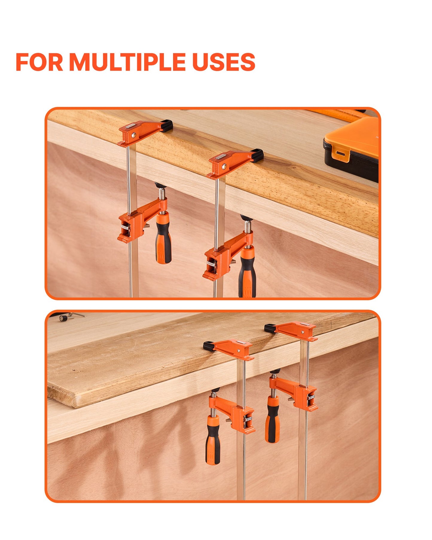 Bar Clamps for Woodworking, 2-Pack 24 inch Opening, Lockable F-Clamp with 600 lbs Load Limit, 2-1/2 inch Depth, Cast Iron and Carbon Steel, Easy to Use, Wood Clamps for Woodworking Metal Working