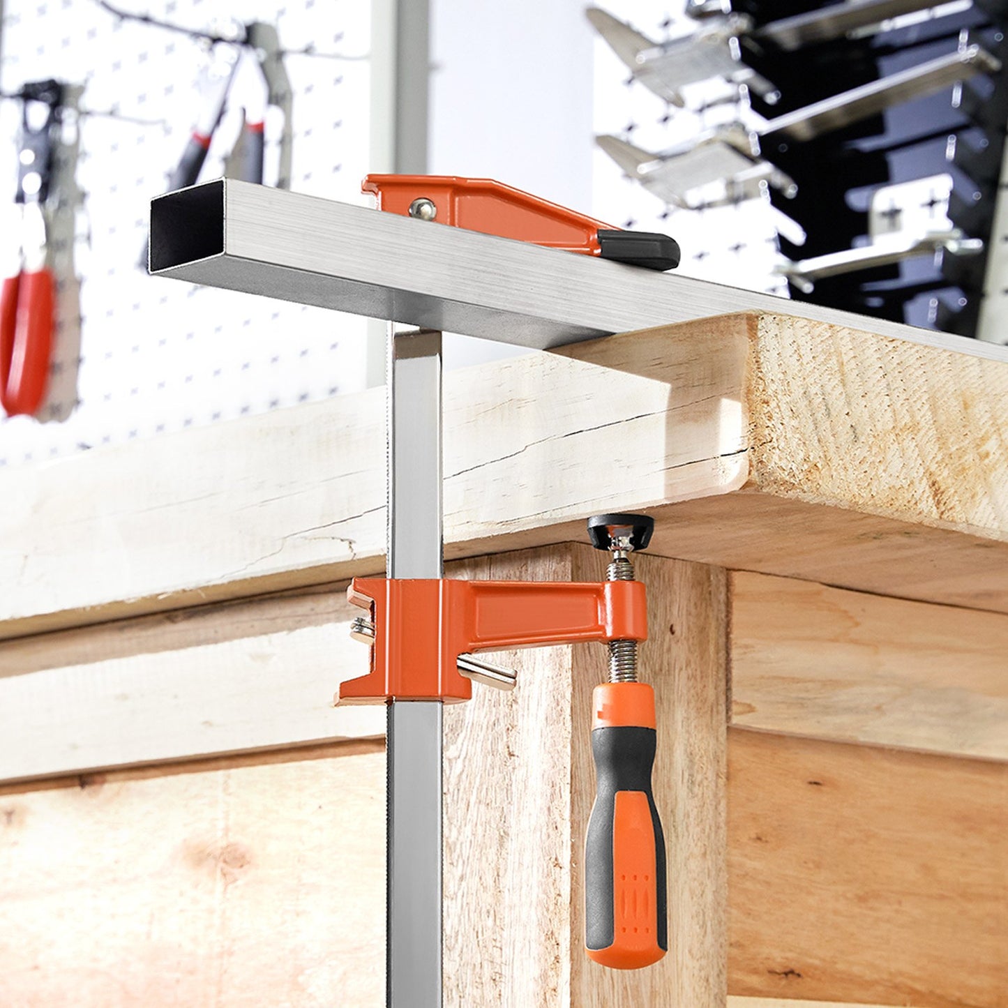 Bar Clamps for Woodworking, 2-Pack 24 inch Opening, Lockable F-Clamp with 600 lbs Load Limit, 2-1/2 inch Depth, Cast Iron and Carbon Steel, Easy to Use, Wood Clamps for Woodworking Metal Working