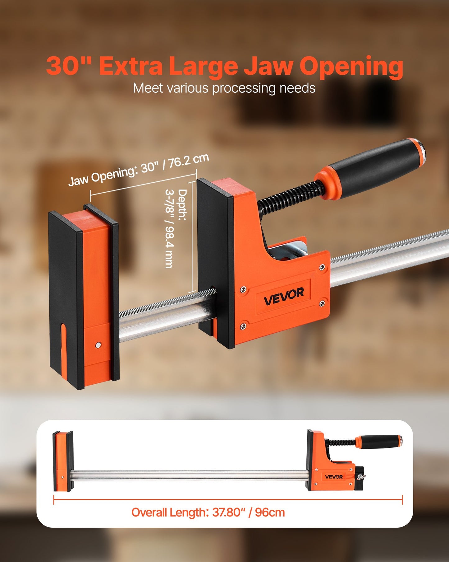 Bar Clamps for Woodworking, 2-Pack 30 inch Parallel Clamp Set, F-Clamp with 1500 lbs Load Limit, Even Pressure, High-strength Plastic and Carbon Steel, for Woodworking Metal Working, Orange